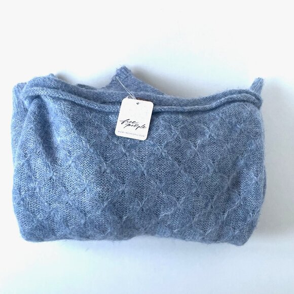 Free People Bali Samara One-Shoulder Sweater Celeste Alpaca Blend Tunic Blue - Picture 8 of 11